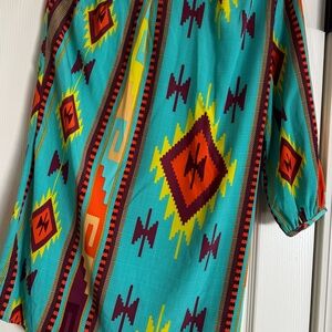 One shoulder, Asymmetrical Multi colored Dress with Geometric Pattern